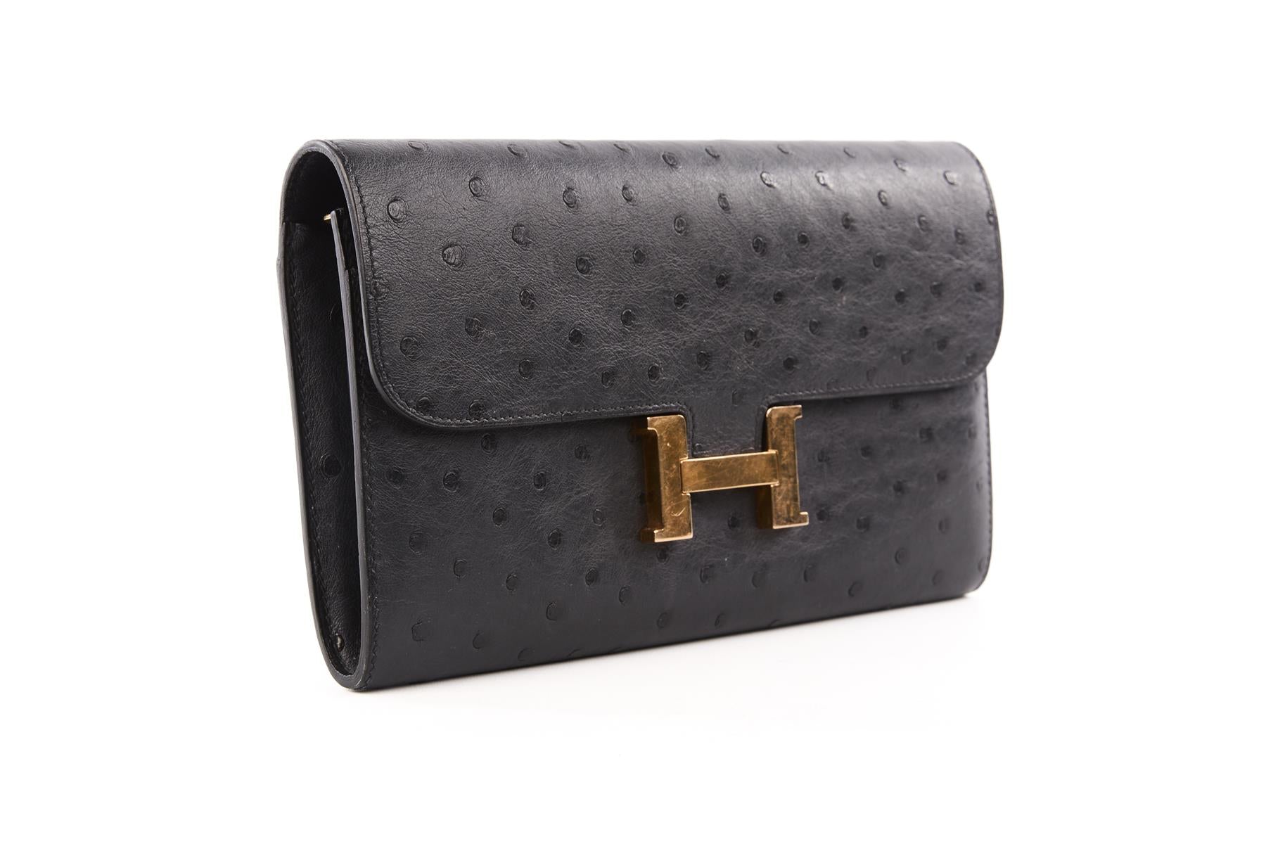 HERMÈS NAVY 2018 CONSTANCE LONG OSTRICH WALLET IN BLEU INDIGO