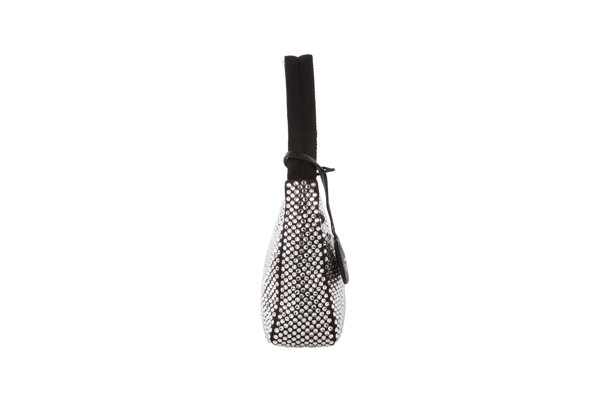 PRADA BLACK RE-EDITION 2000 CRYSTAL AND SATIN SHOULDER BAG