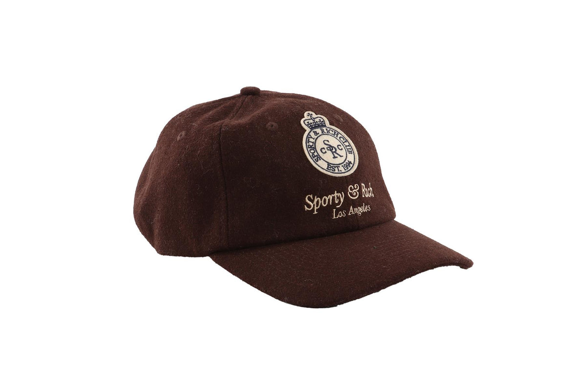 SPORTY & RICH BROWN WOOL BASEBALL CAP
