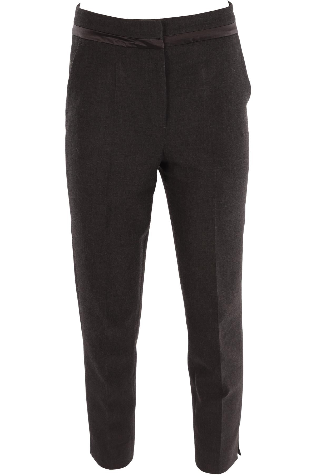 PESERICO GREY WOOL STRAIGHT LEG PANTS IT 42 UK 10