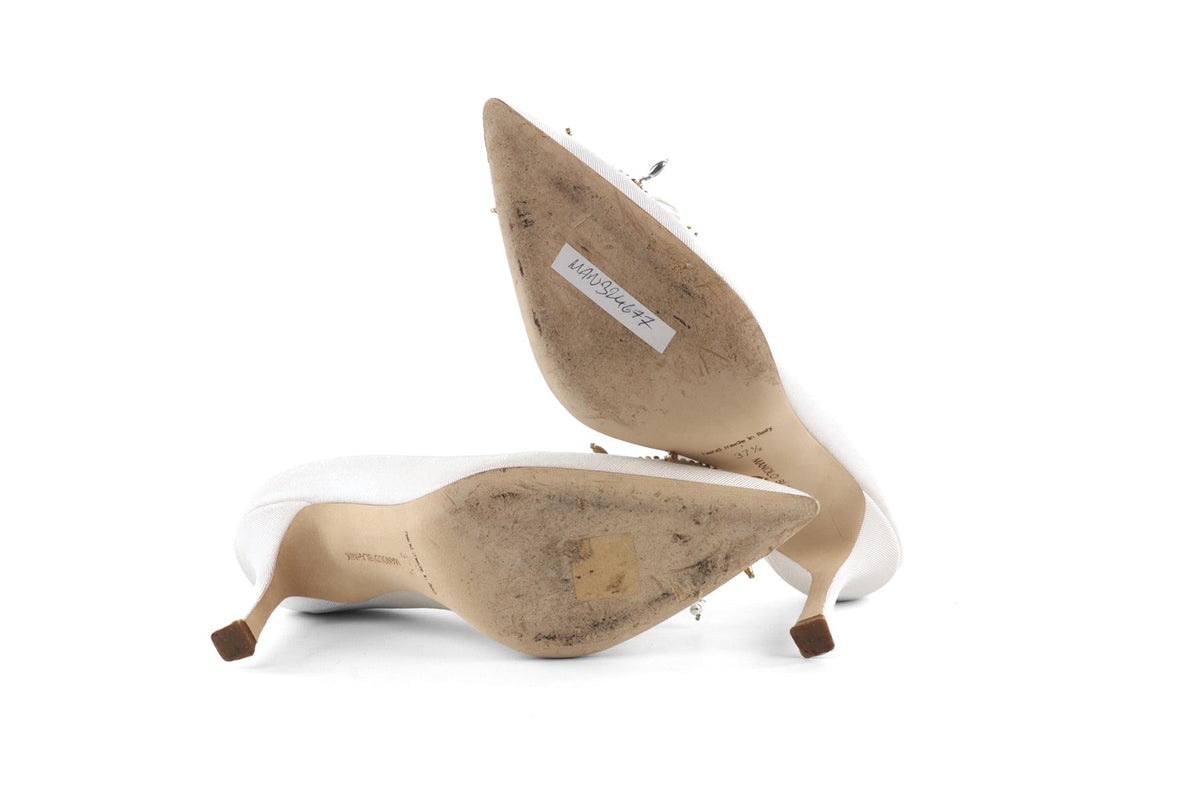 MANOLO BLAHNIK IVORY GROSGRAIN PUMPS EU 37.5 UK 4.5 US 7.5