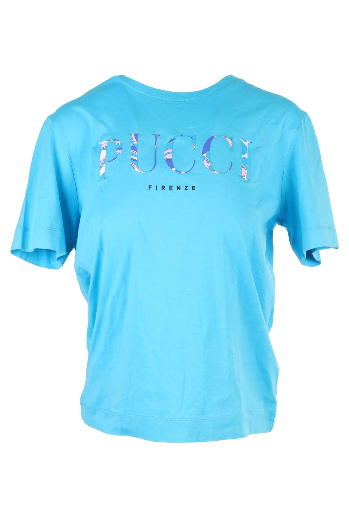 EMILIO PUCCI BLUE COTTON T-SHIRT MEDIUM