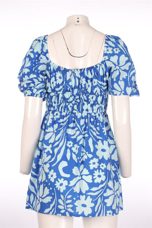 FAITHFUL THE BRAND BLUE COTTON MINI DRESS MEDIUM