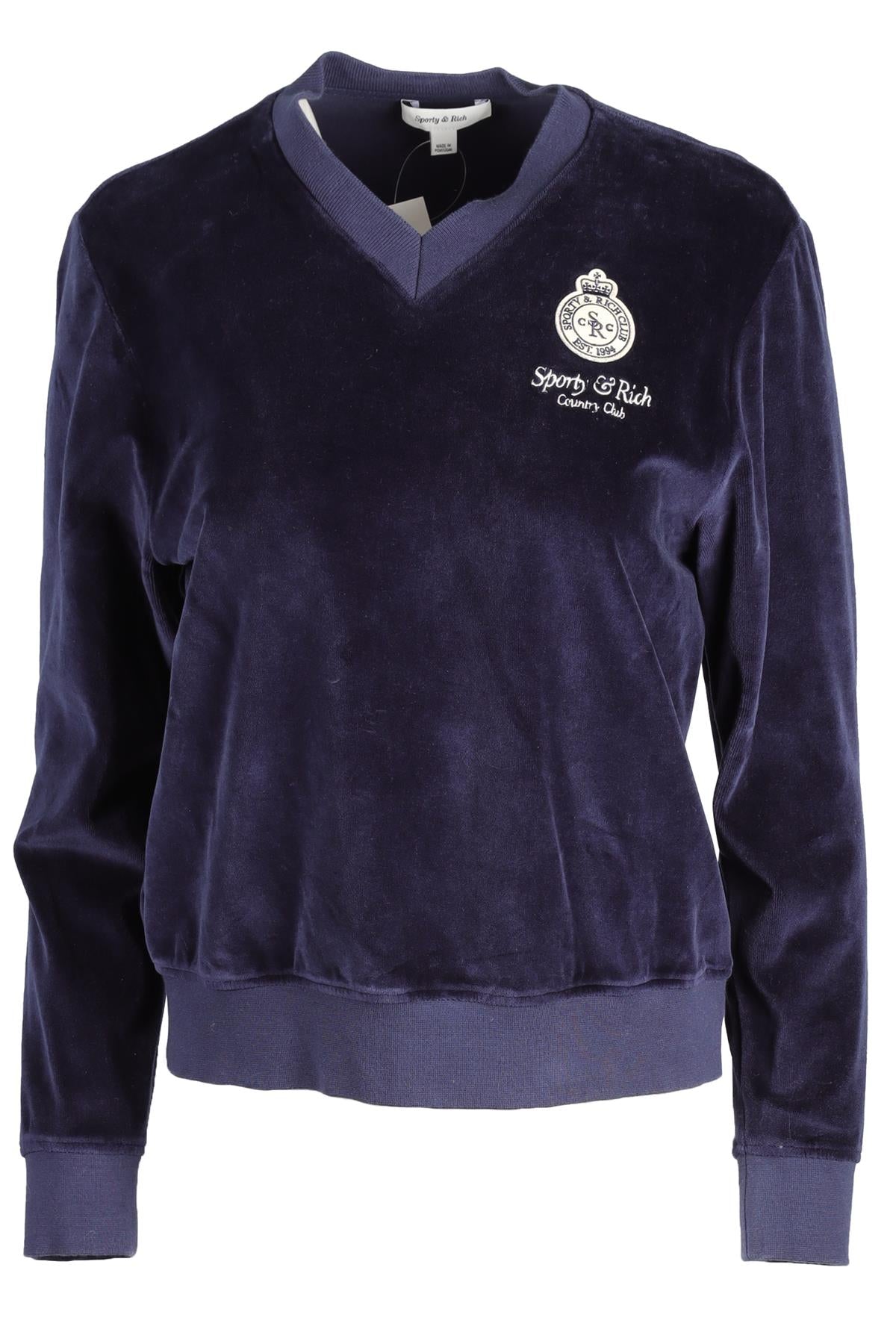 SPORTY & RICH NAVY VELVET SWEATSHIRT XSMALL