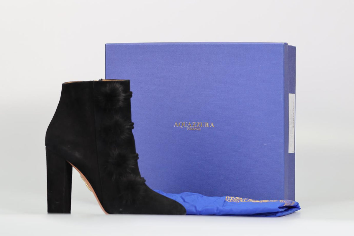 AQUAZZURA MINK FUR AND SUEDE ANKLE BOOTS EU 38 UK 5 US 8