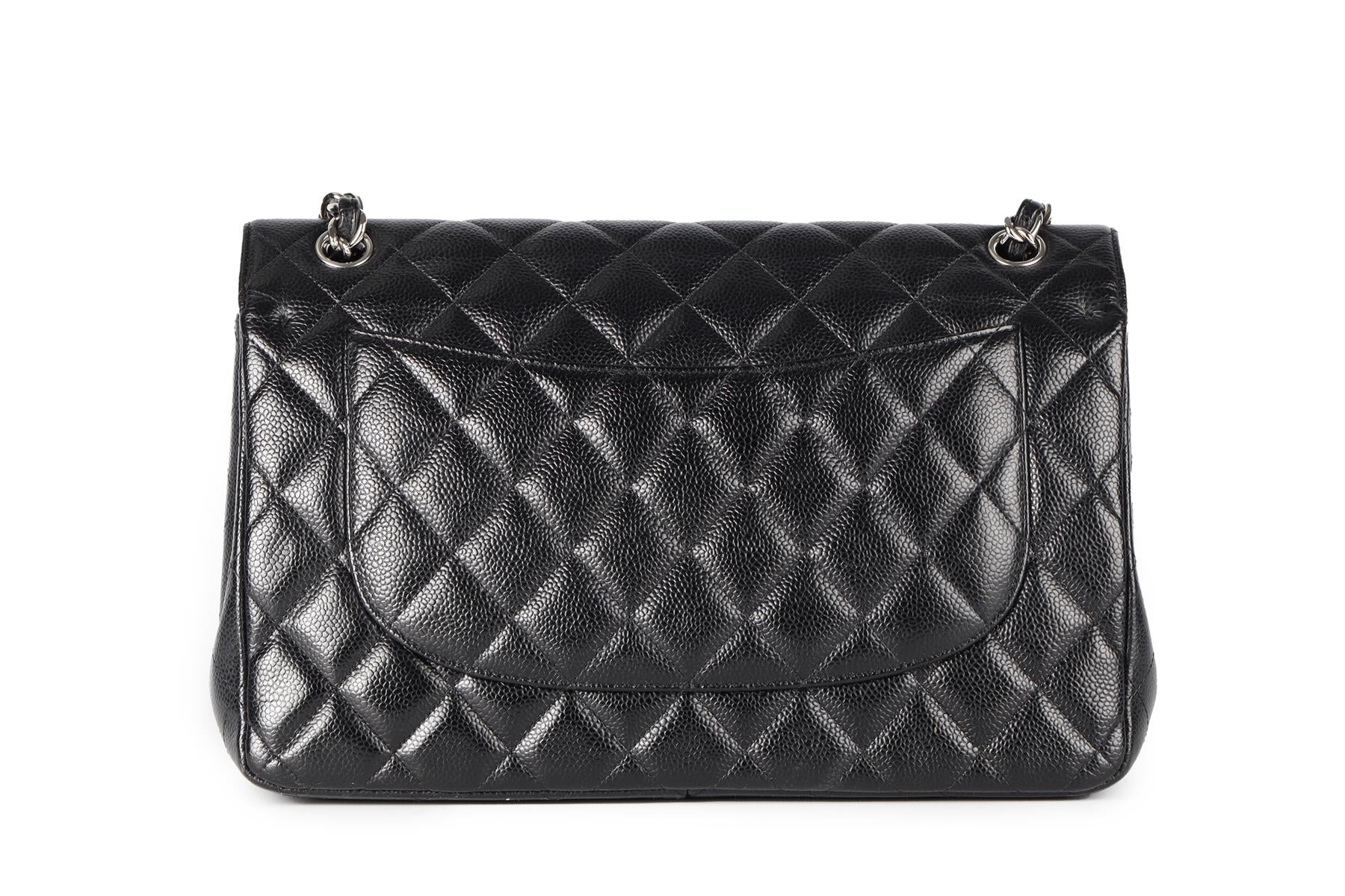 CHANEL BLACK 2011 CLASSIC DOUBLE FLAP JUMBO QUILTED CAVIAR LEATHER SHOULDER BAG