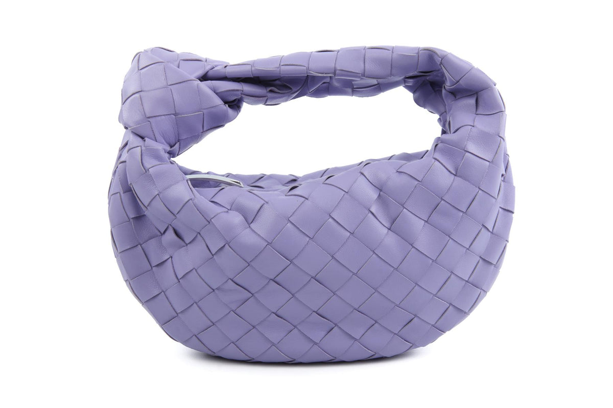 BOTTEGA VENETA PURPLE JODIE MINI INTRECCIATO LEATHER TOTE BAG