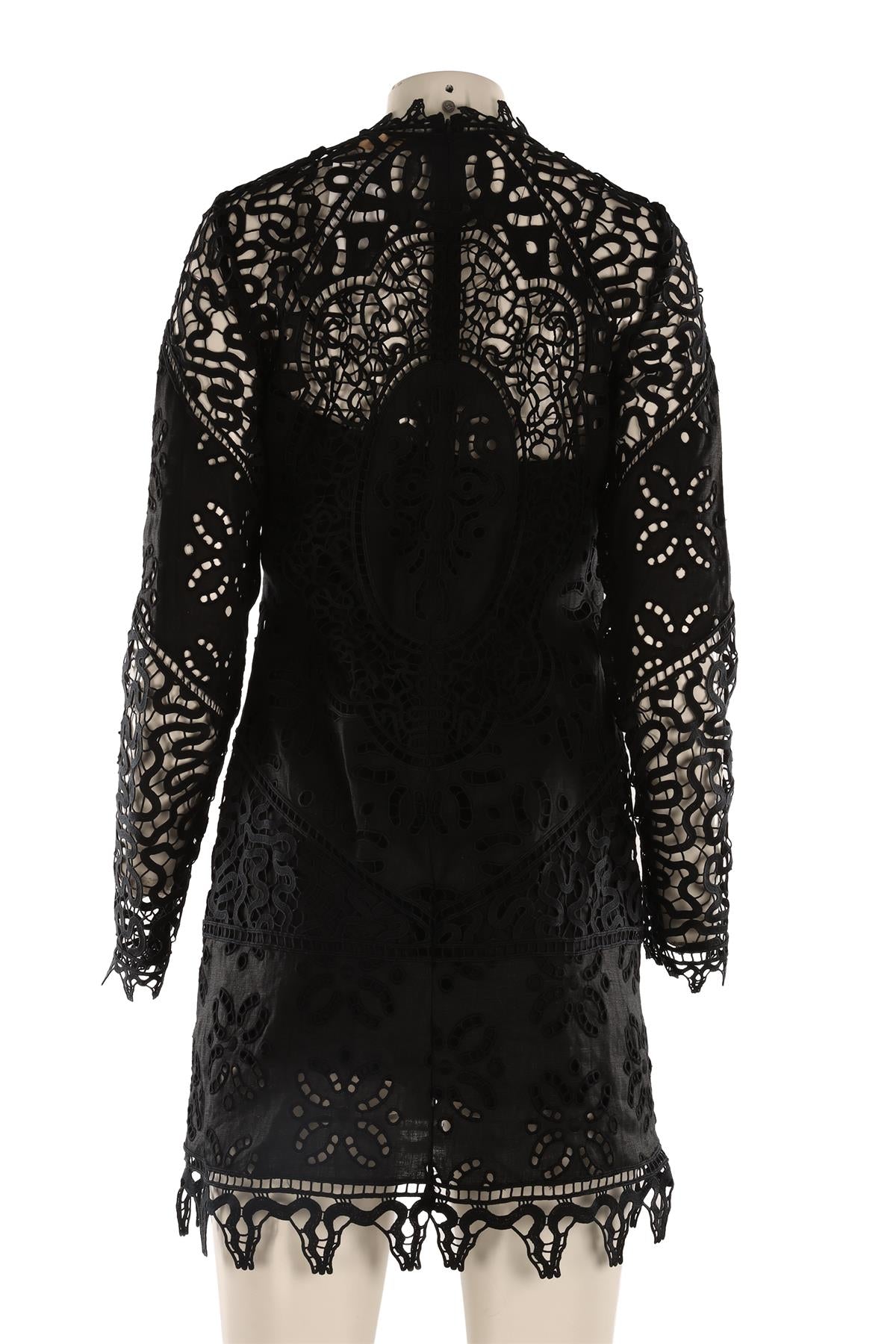 ULLA JOHNSON BLACK CROCHET MINI DRESS US 4 UK 8