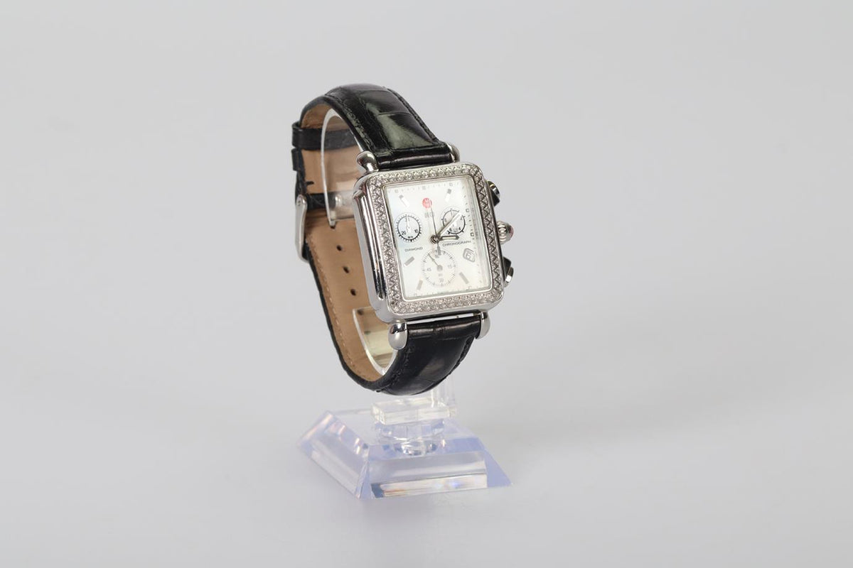 MICHELE DECO 71-6000 STAINLESS STEEL AND LEATHER WRIST WATCH