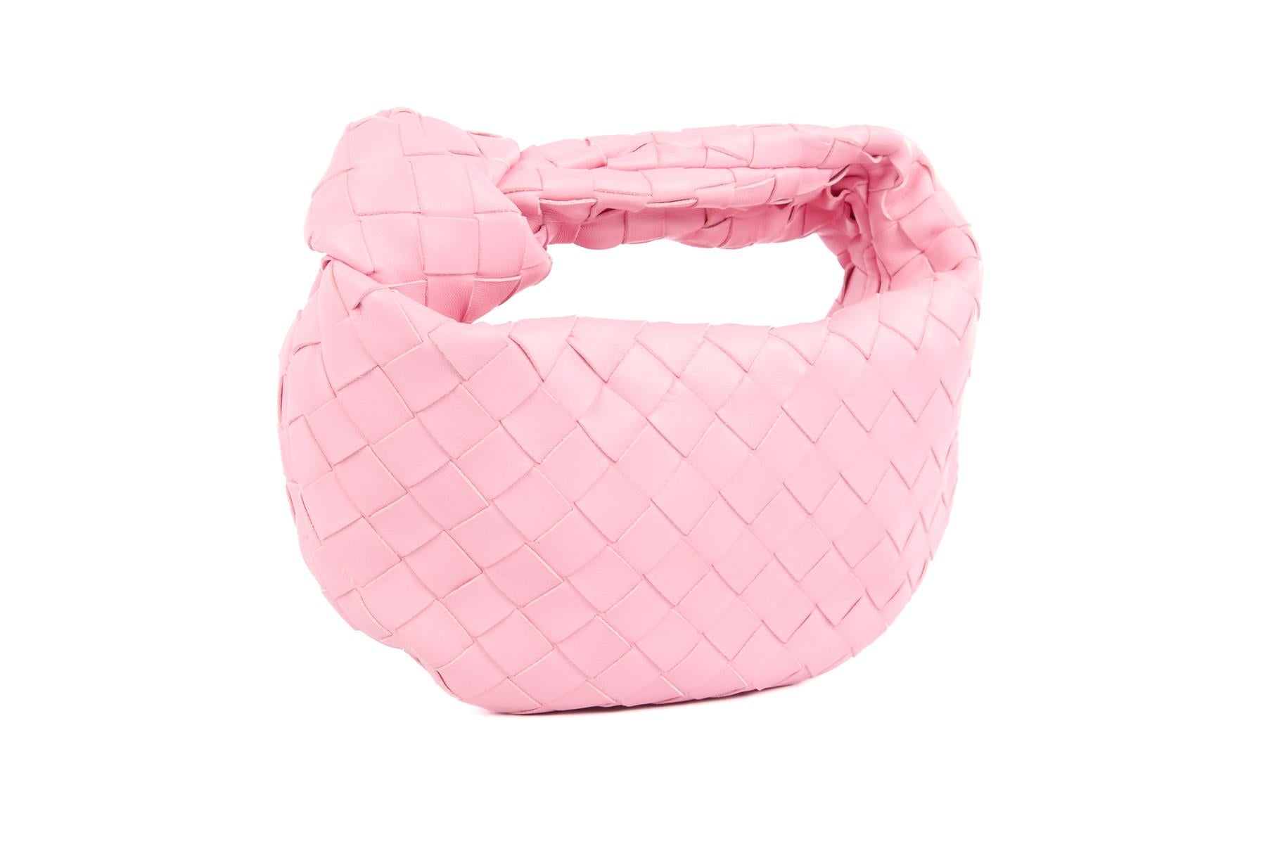 BOTTEGA VENETA PINK JODIE MINI INTRECCIATO LEATHER TOTE BAG