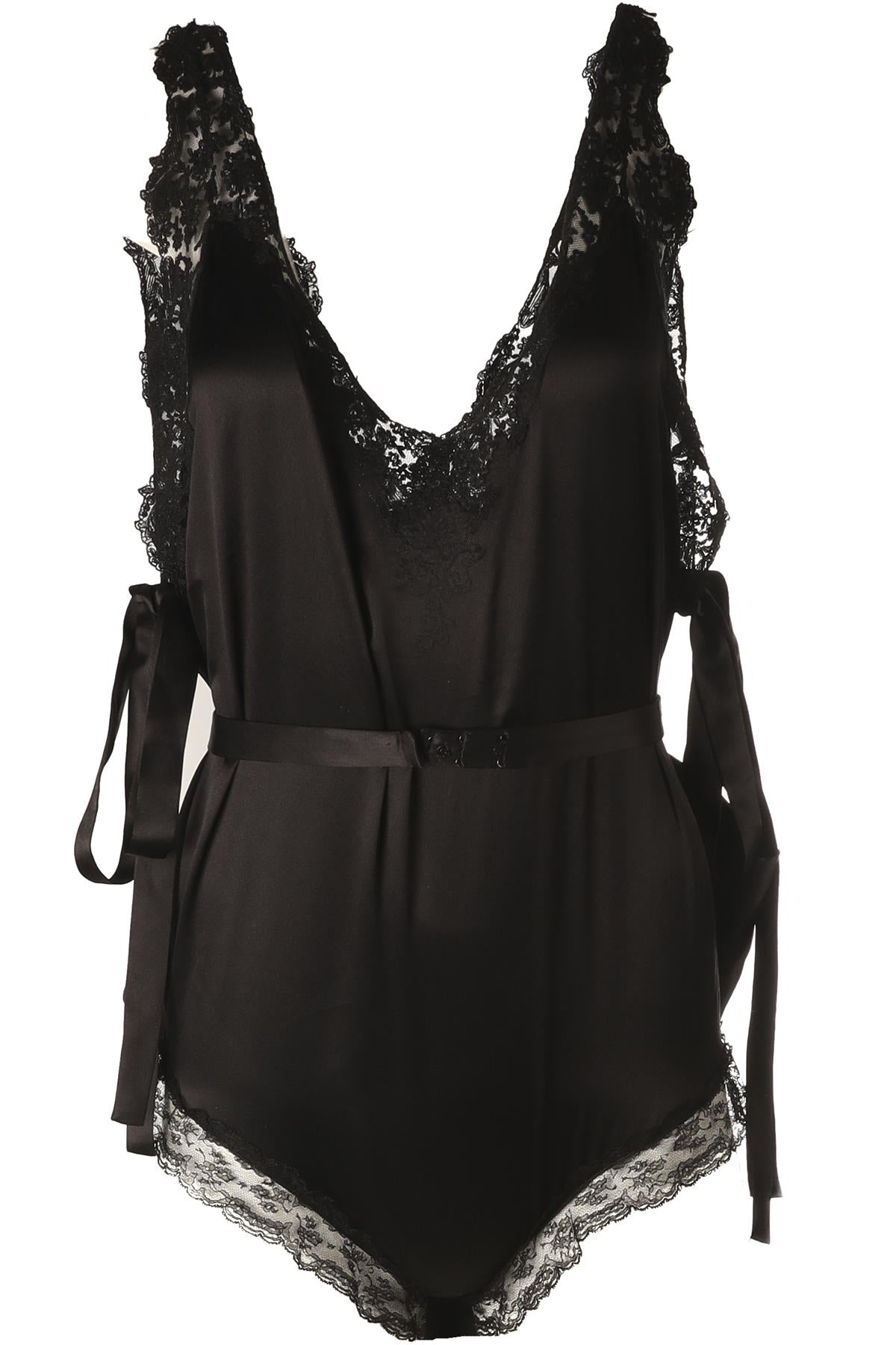 SAINT LAURENT BLACK SILK BODYSUIT AND BOW FR 36 UK 8