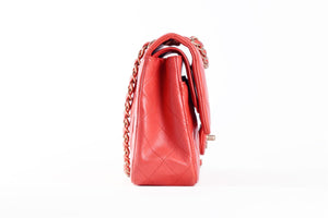 CHANEL ORANGE 2010 CLASSIC DOUBLE FLAP MEDIUM QUILTED LEATHER SHOULDER BAG