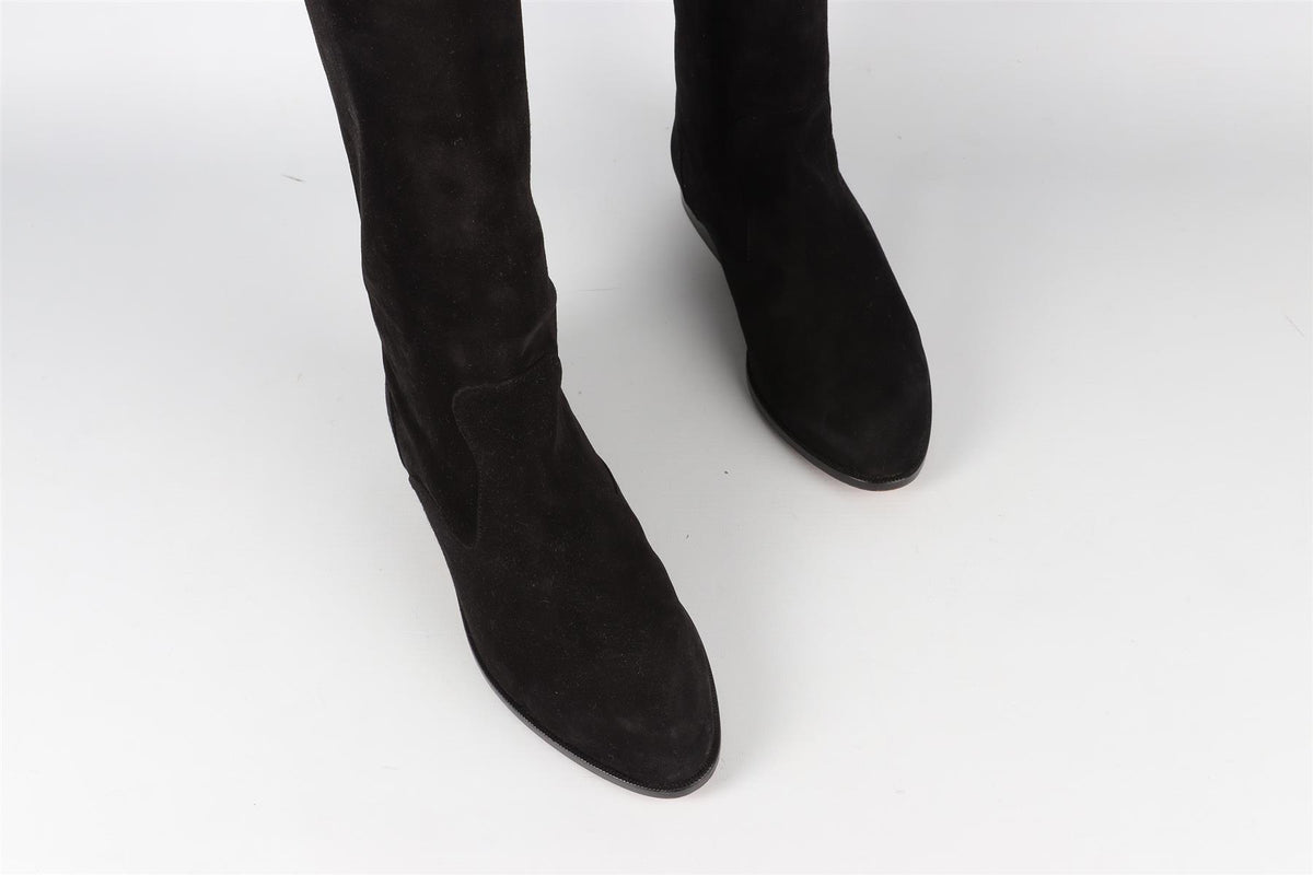 MANOLO BLAHNIK BLACK VINTAGE SUEDE KNEE HIGH BOOTS EU 38 UK 5 US 8