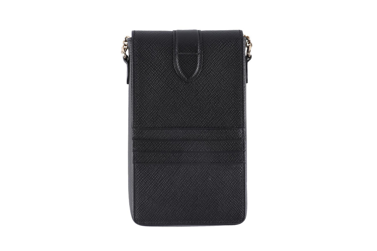Smythson of Bond Street Black Panama Leather Phone Case