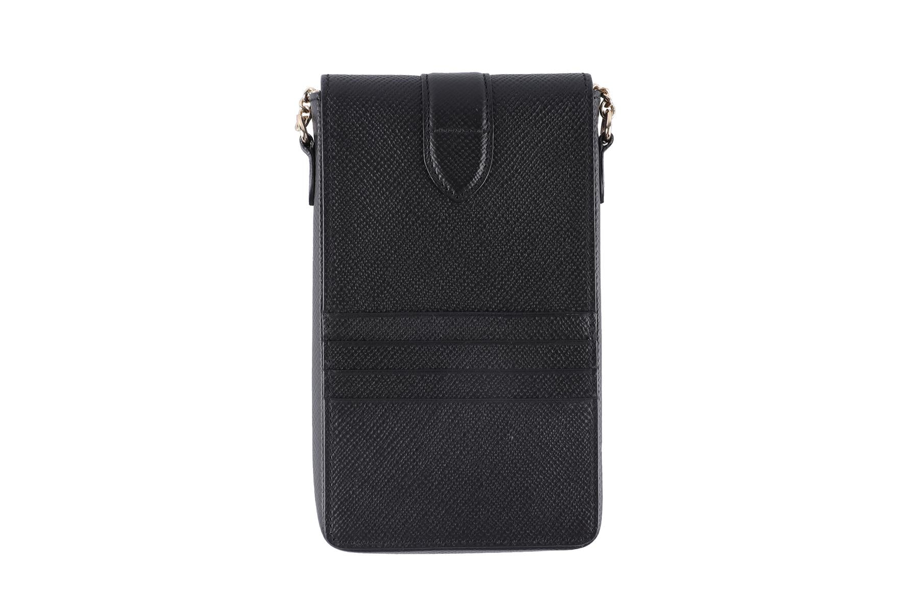 Smythson of Bond Street Black Panama Leather Phone Case