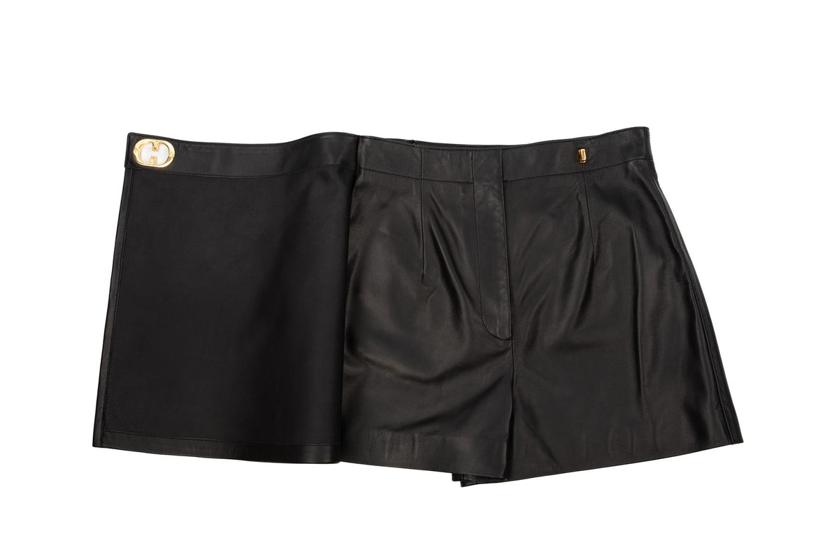 BLACK CD LEATHER MINI SKORT