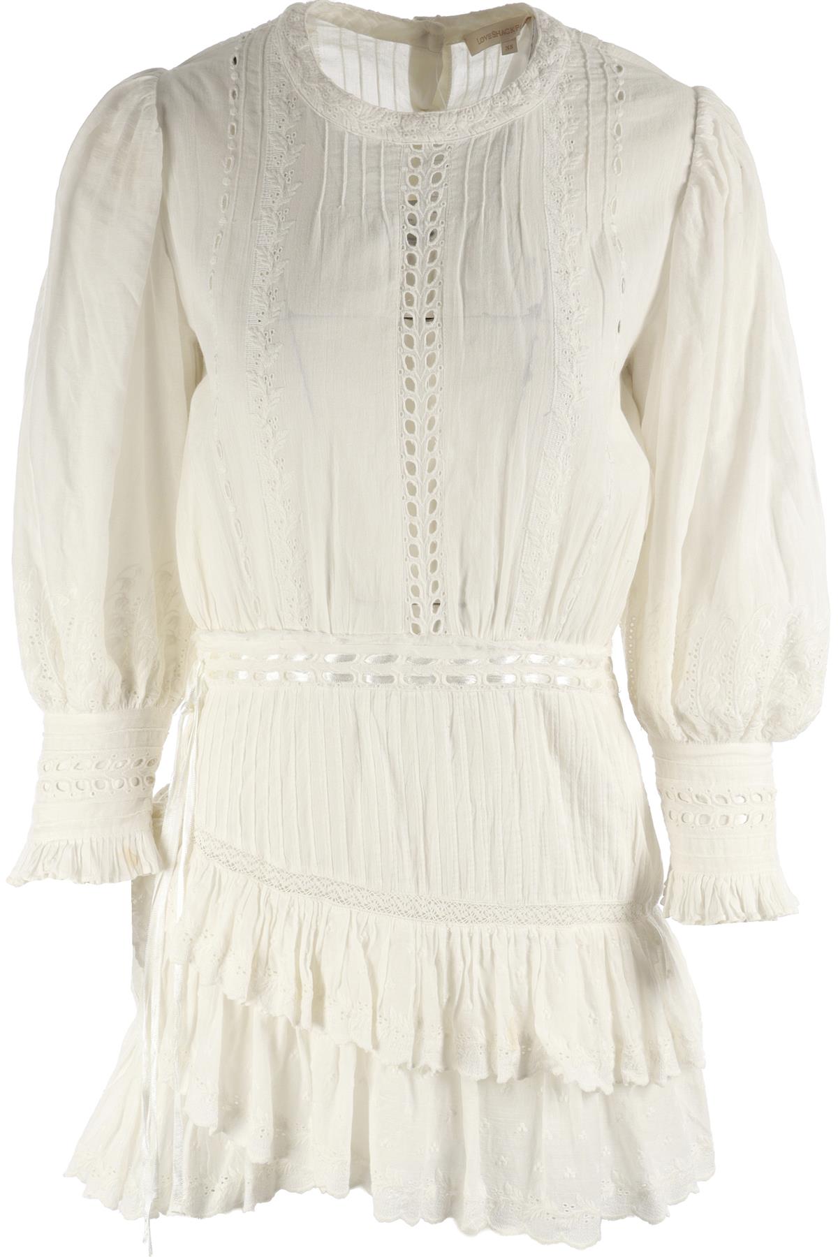 LOVESHACKFANCY WHITE COTTON MINI DRESS XSMALL