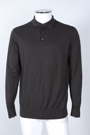 LORO PIANA GREY MEN'S WOOL POLO SWEATER IT 56 UK 46