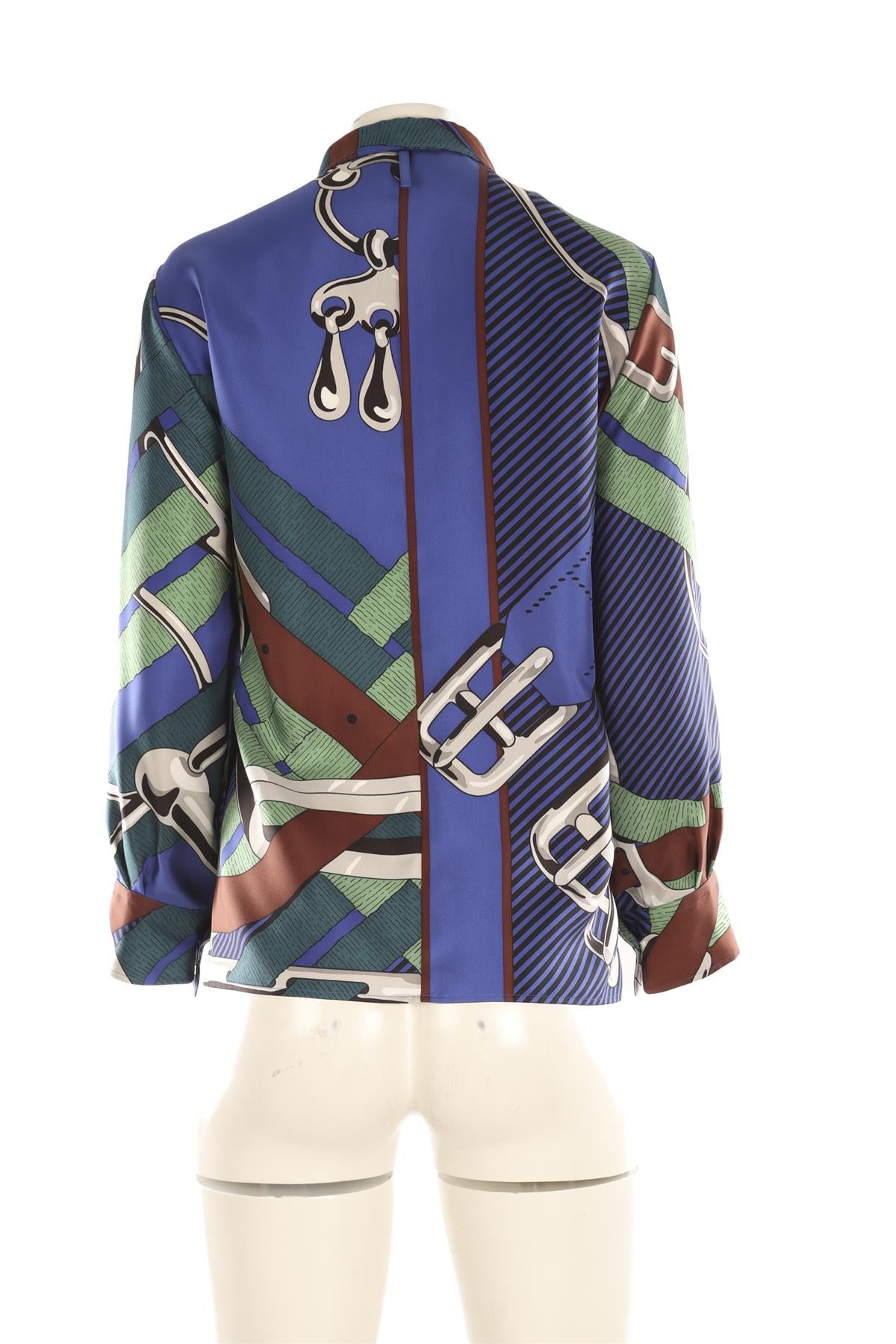 HERMÈS BLUE SILK SHIRT FR 36 UK 8