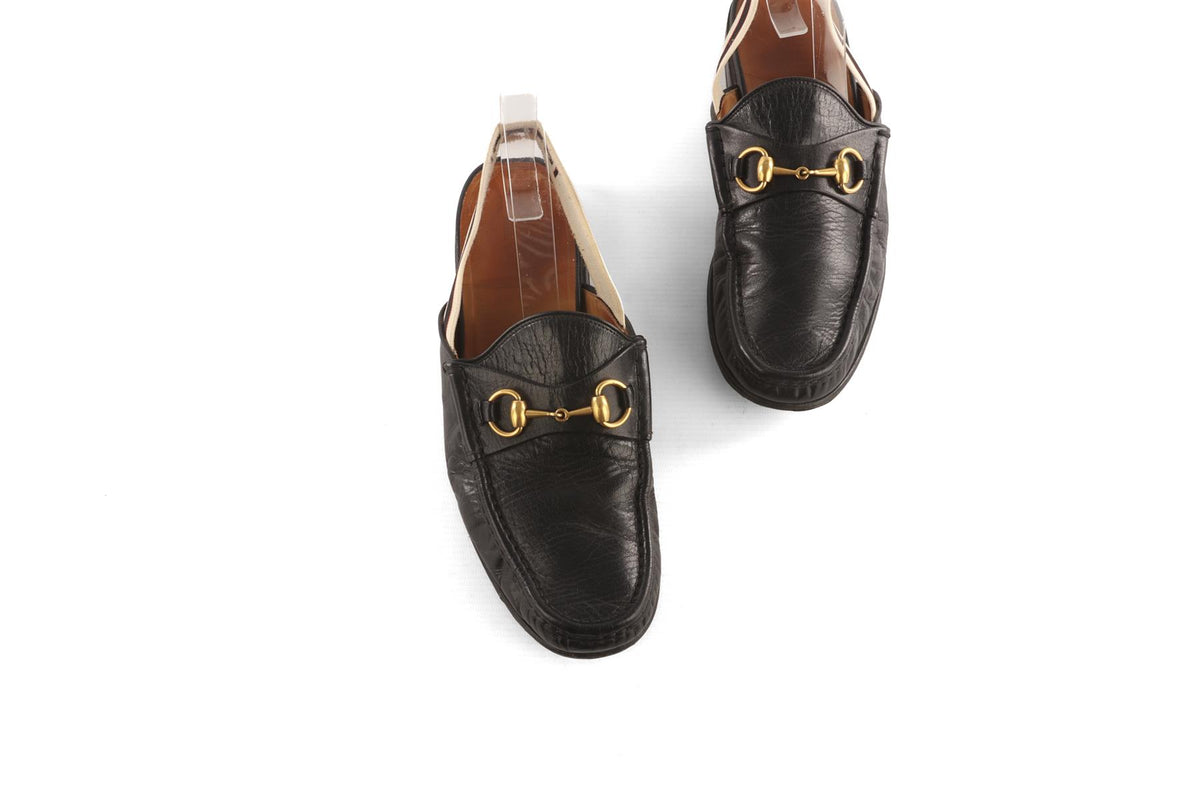 GUCCI BLACK MEN'S HORSEBIT LEATHER SLINGBACK LOAFERS UK 9 EU 43 US 10