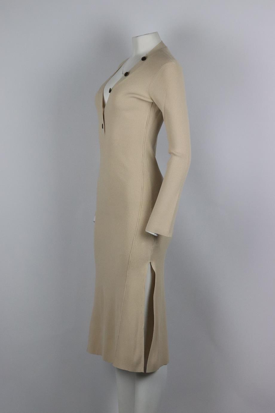 FRAME RIBBED STRETCH KNIT MIDI DRESS SMALL