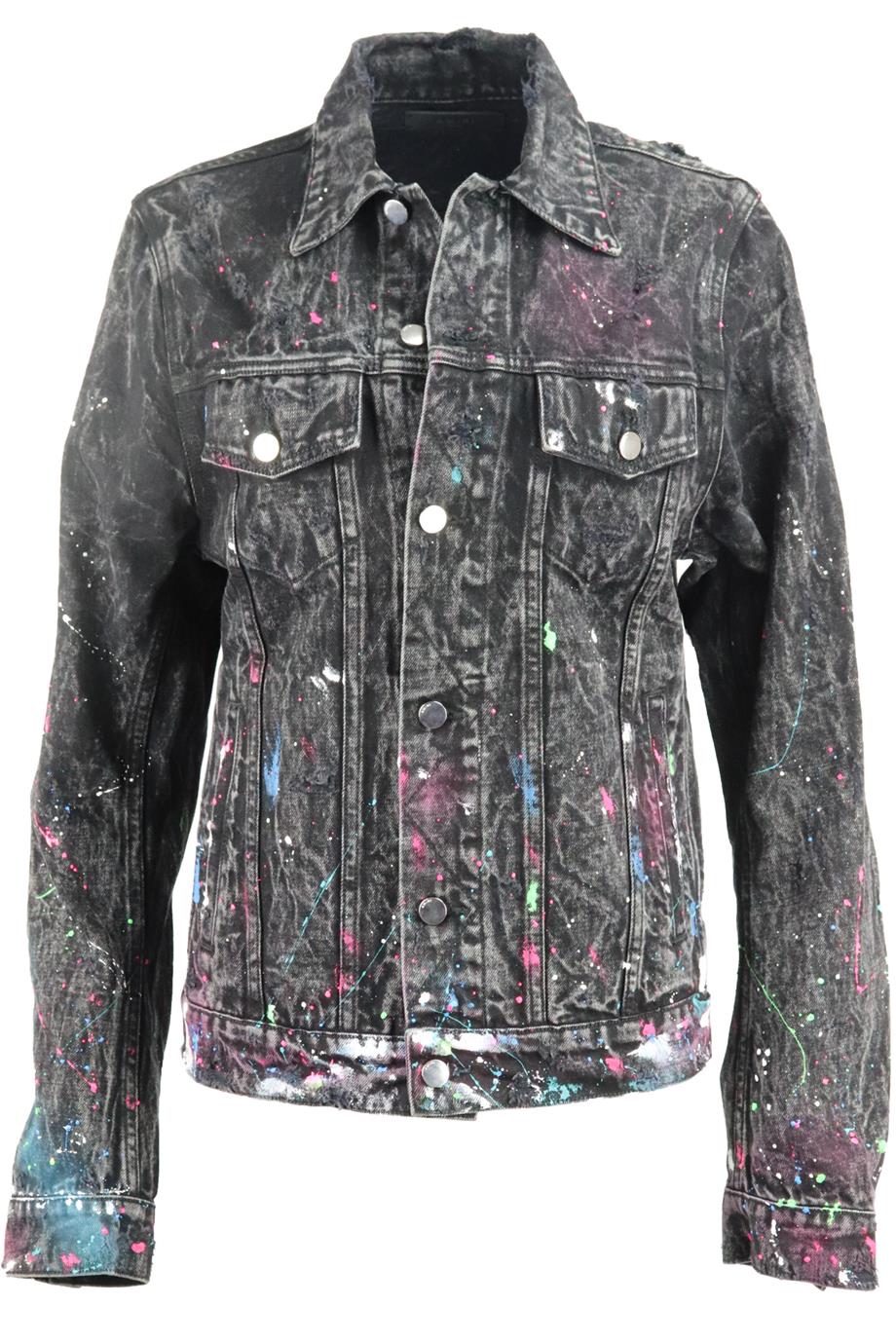 AMIRI PRINTED DISTRESSED DENIM JACKET SMALL