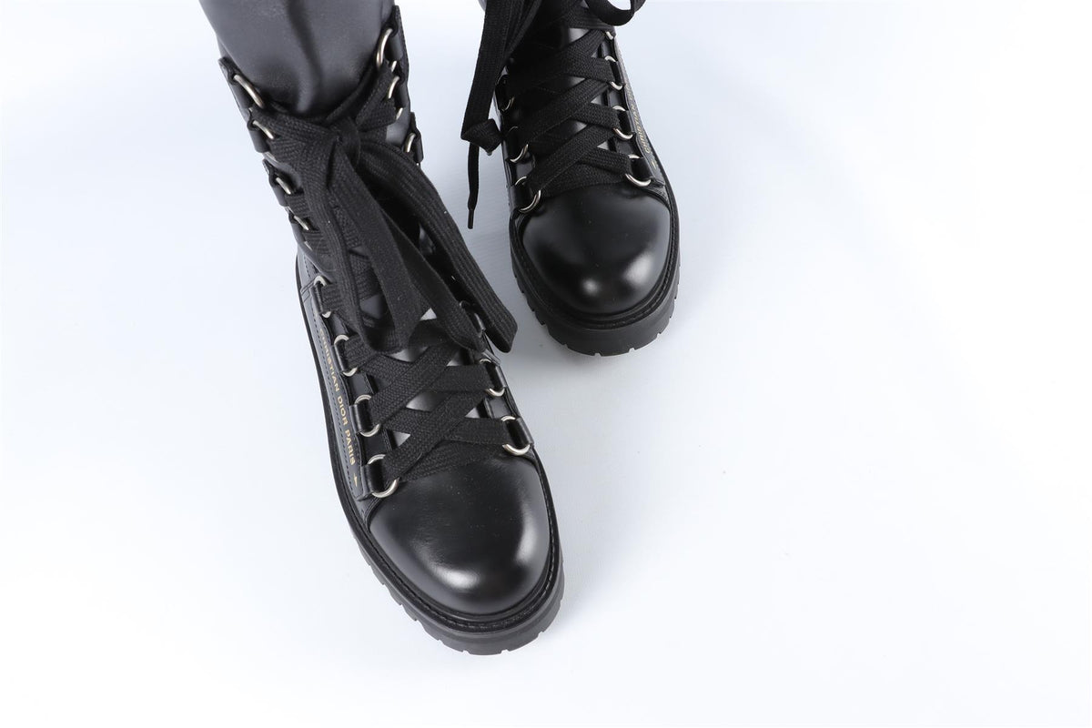 CHRISTIAN DIOR BLACK D-FIGHT LEATHER OVER THE KNEE BOOTS EU 38 UK 5 US 8