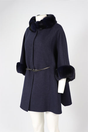 DE NICOLE BLUE RABBIT FUR AND CASHMERE BLEND COAT FR 42 UK 14