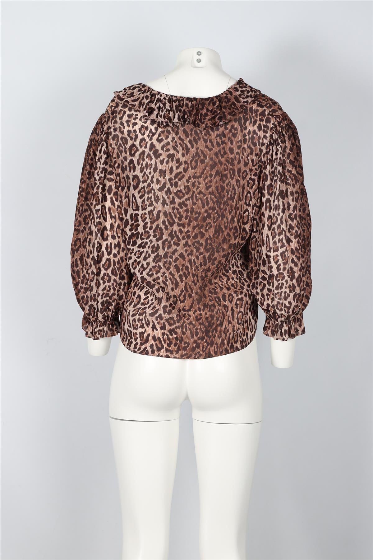 RIXO BROWN LEOPARD PRINT CHIFFON TOP UK 12