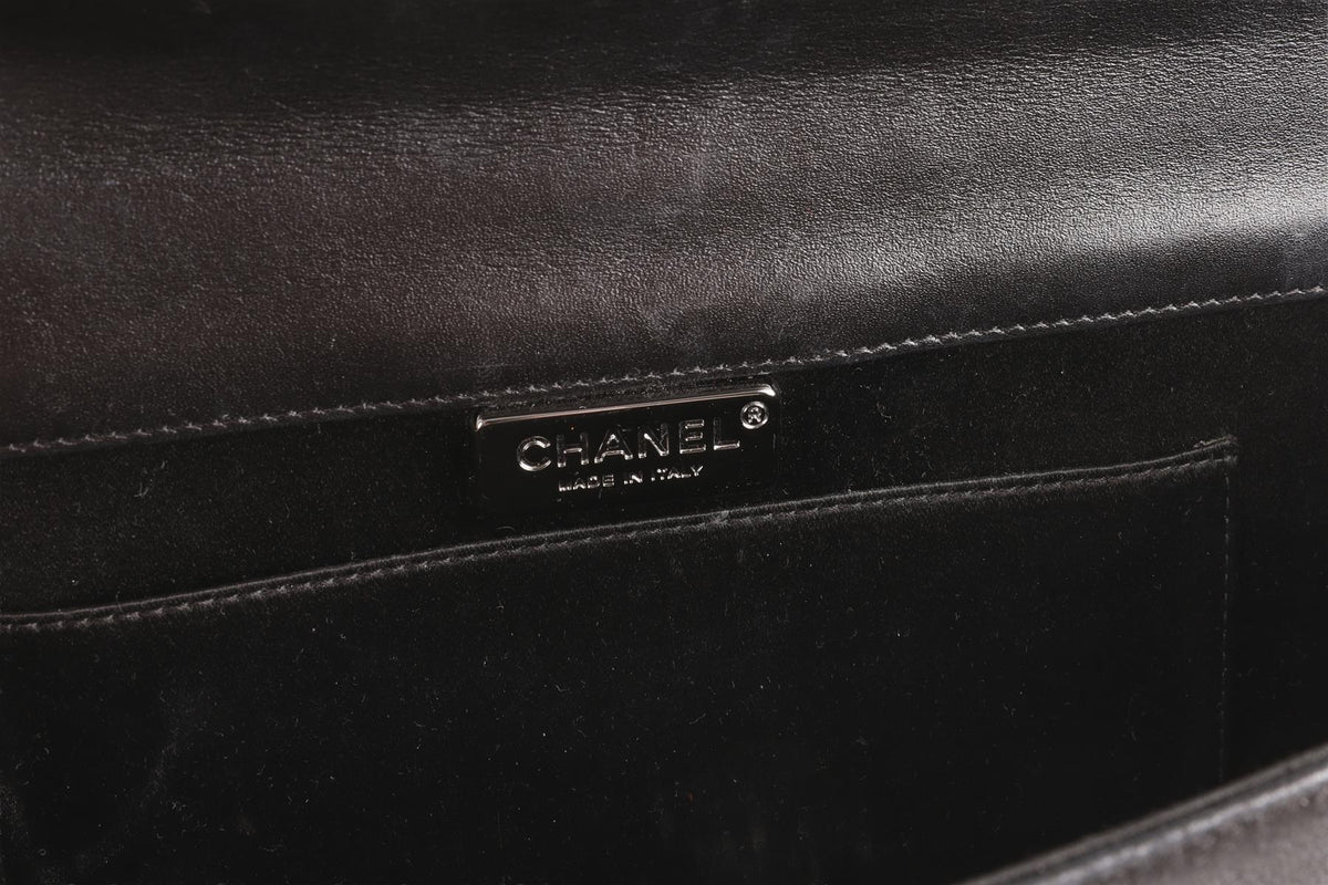 CHANEL BLACK 2014 BOY FLAP PYTHON AND NUBUCK CLUTCH
