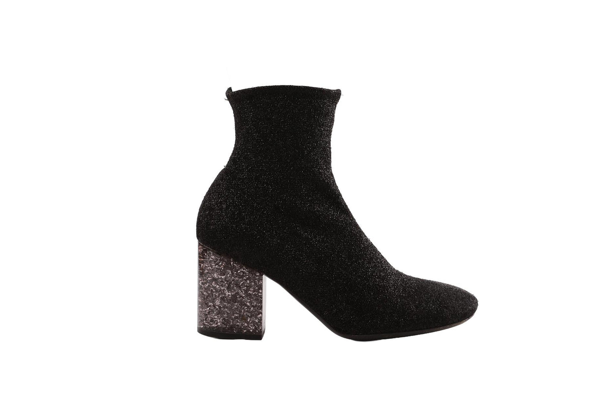 BLACK KNIT ANKLE BOOTS