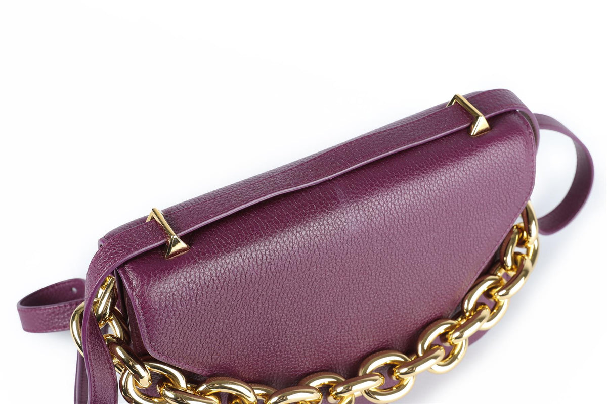 BOTTEGA VENETA PURPLE MOUNT SMALL LEATHER SHOULDER BAG