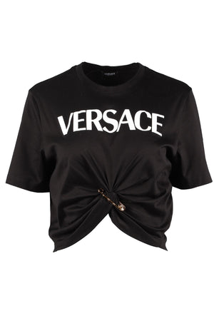 VERSACE BLACK COTTON T-SHIRT IT 42 UK 10