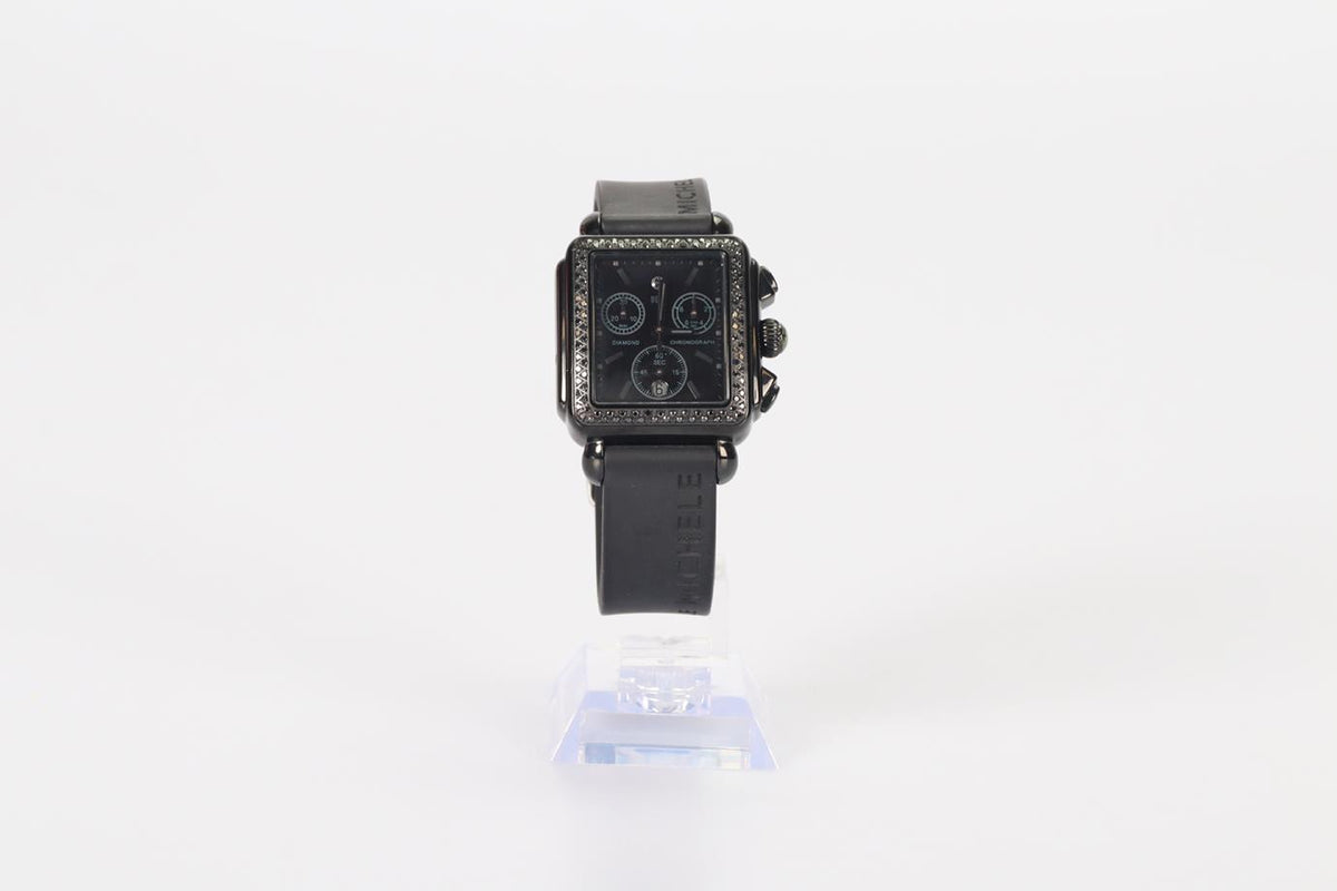 MICHELE DECO NOIR 33 MM STAINLESS STEEL AND RUBBER WRIST WATCH