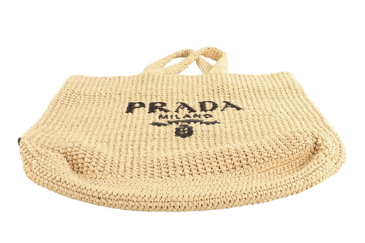 PRADA BEIGE LARGE RAFFIA TOTE BAG