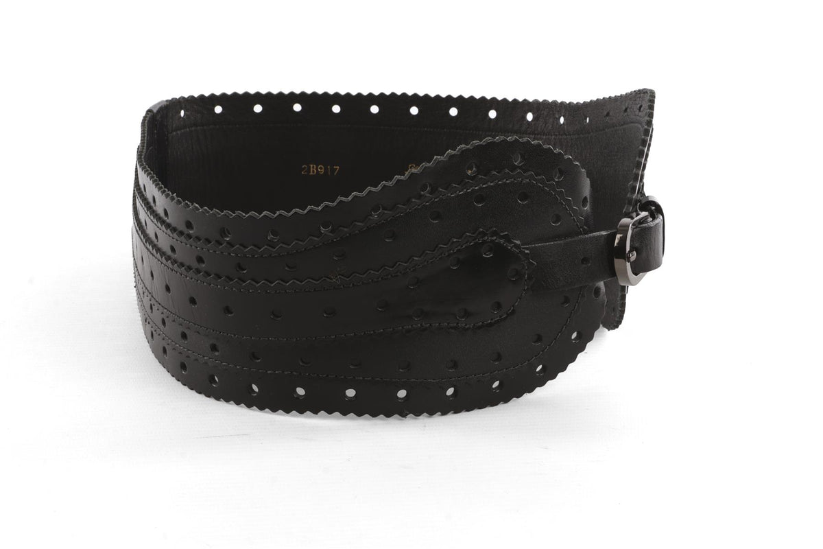 OSCAR DE LA RENTA BLACK LEATHER WAIST BELT SMALL