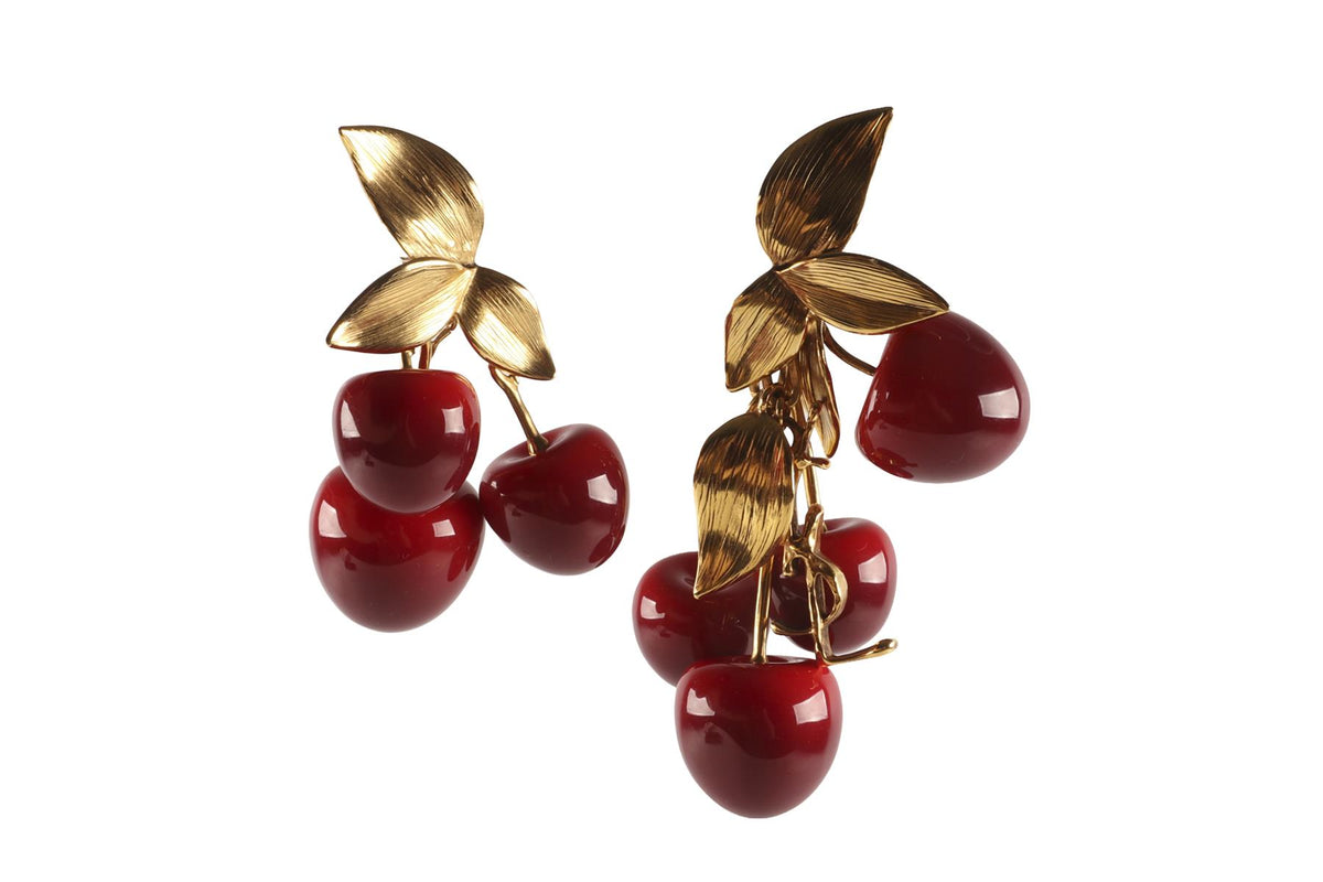 SAINT LAURENT CHERRY GOLD TONE CLIP ON EARRINGS