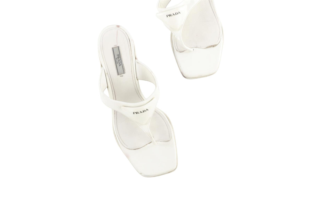 PRADA WHITE LEATHER THONG SANDALS EU 39 UK 6 US 9