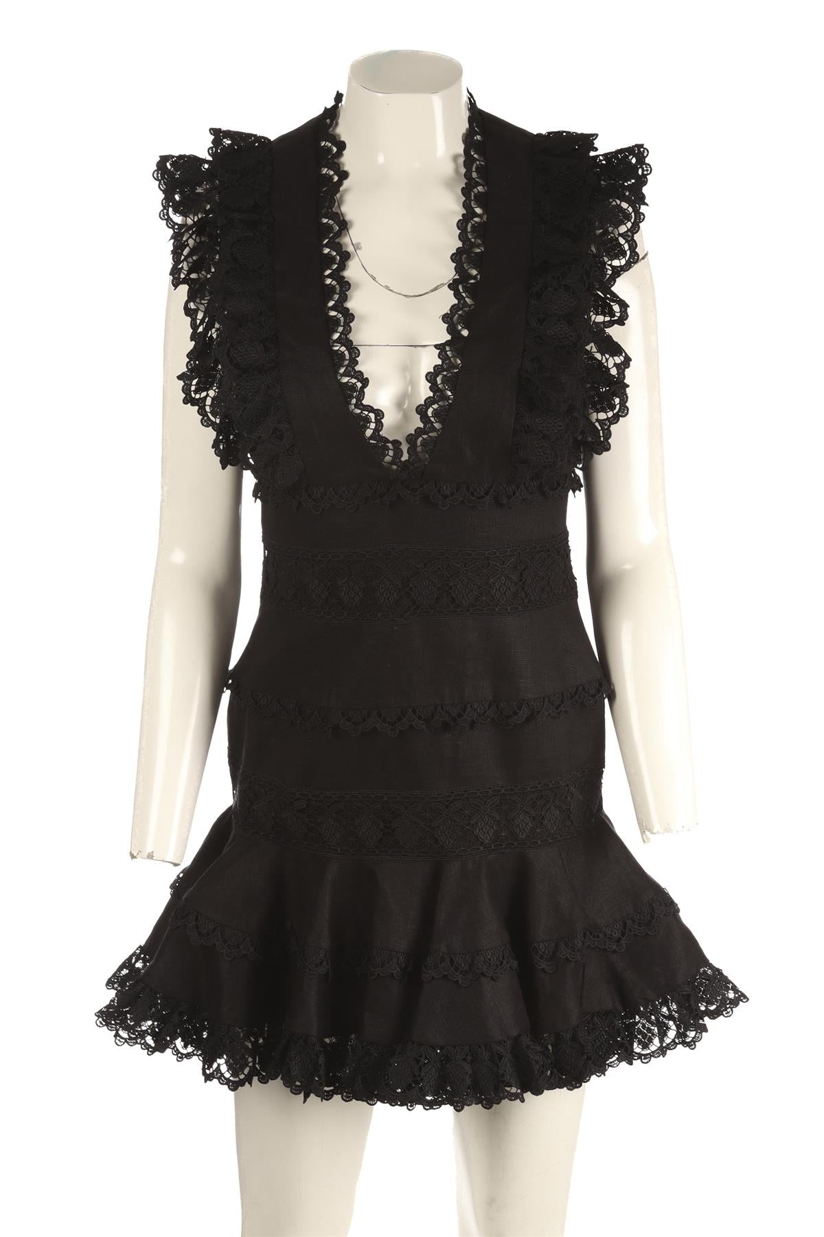 ZIMMERMANN BLACK LINEN MINI DRESS UK 10
