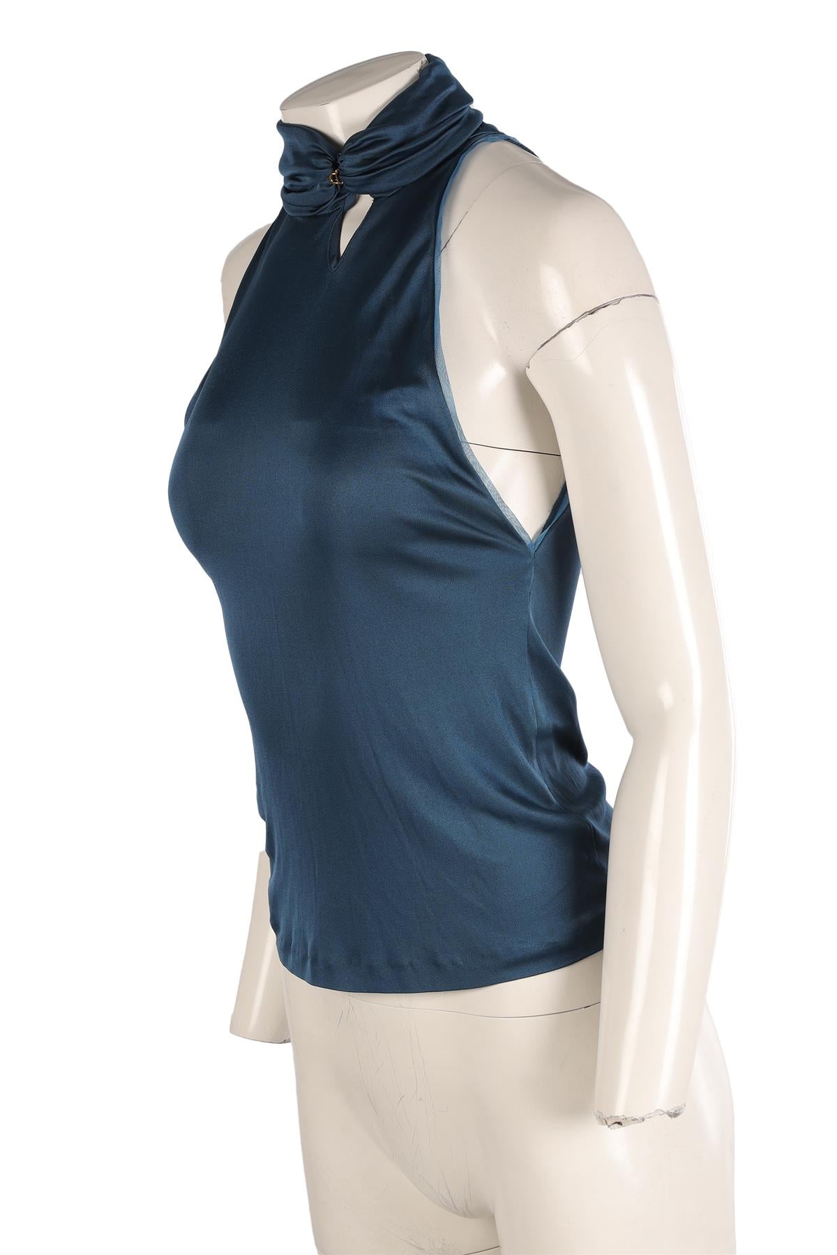 YVES SAINT LAURENT RIVE GAUCHE BLUE JERSEY TOP SMALL