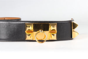 HERMÈS BLACK 1990 COLLIER DE CHIEN 47 MM LEATHER WAIST BELT MEDIUM