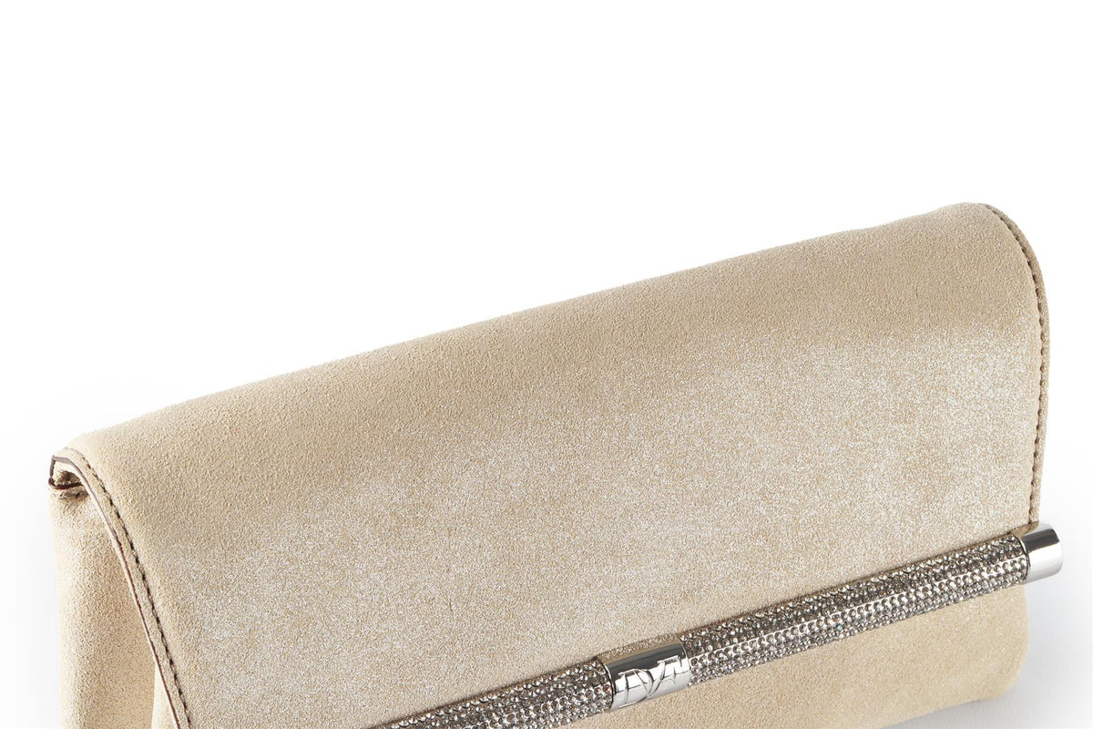 DIANE VON FURSTENBERG BEIGE CRYSTAL AND SUEDE CLUTCH