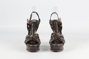 YVES SAINT LAURENT BROWN TRIBUTE SNAKESKIN PLATFORM SANDALS EU 38.5 UK 5.5 US 8.5