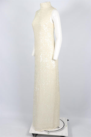 LAPOINTE CREAM SEQUIN MAXI DRESS US 2 UK 6