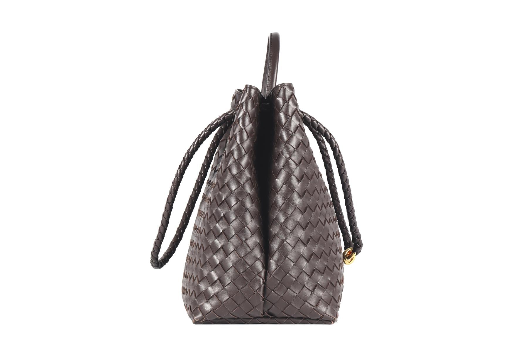 BOTTEGA VENETA BROWN ANDIAMO LARGE INTRECCIATO LEATHER TOTE BAG