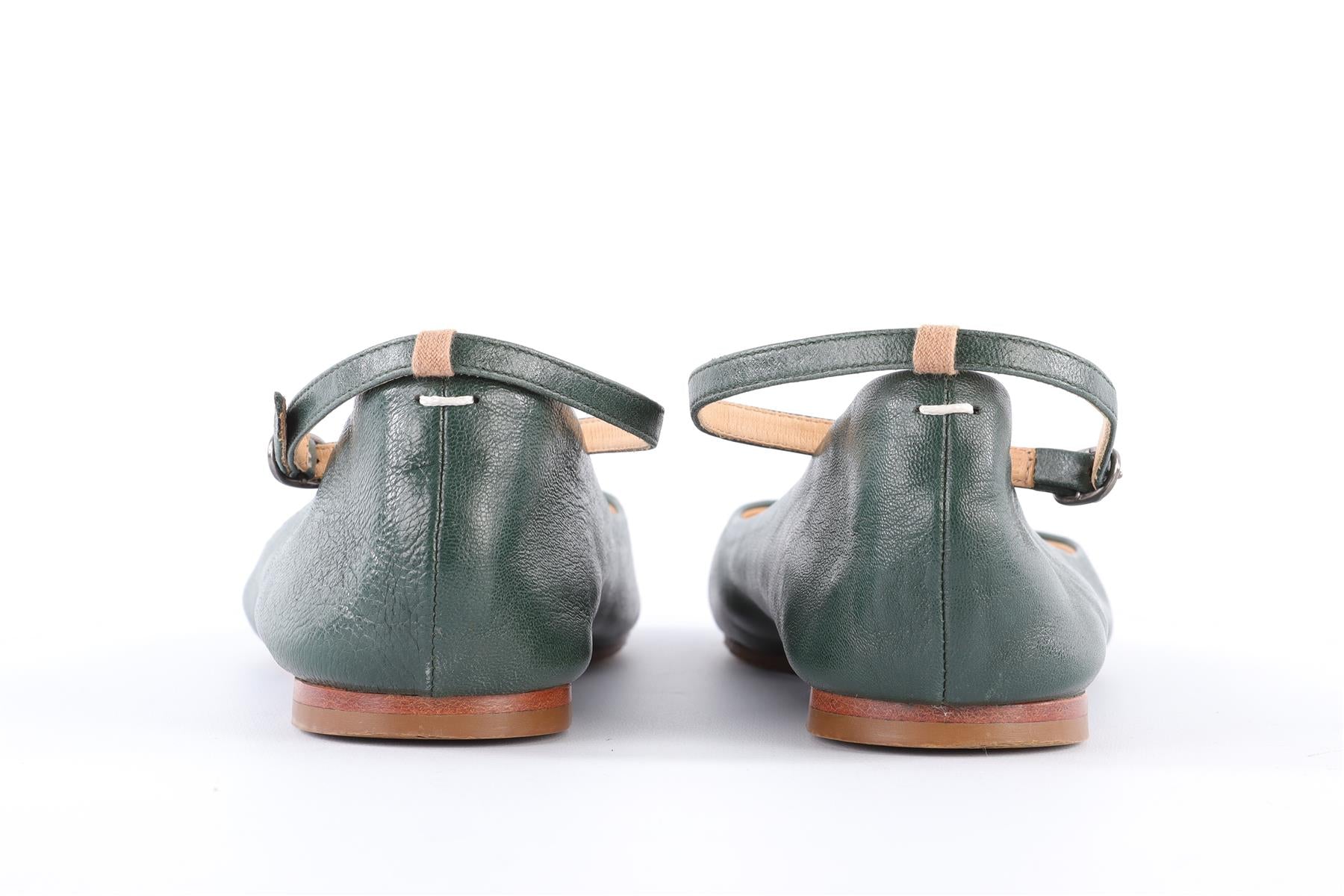 MAISON MARGIELA GREEN LEATHER BALLET FLATS EU 39 UK 6 US 9