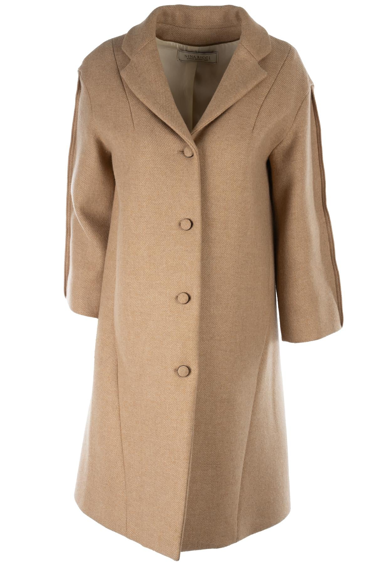 NINA RICCI TAN WOOL COAT FR 36 UK 8