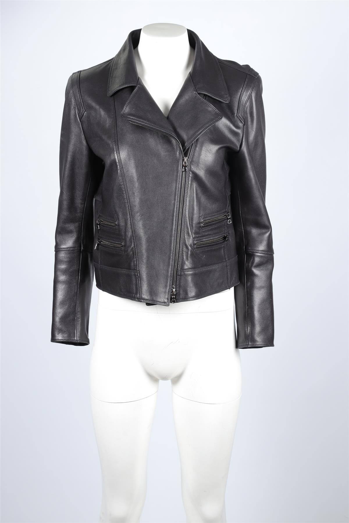 Sylvie Schimmel Black Leather Biker Jacket FR 44 UK 16