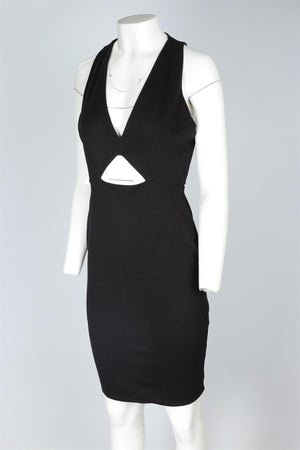 MICHELLE MASON BLACK JERSEY MIDI DRESS MEDIUM