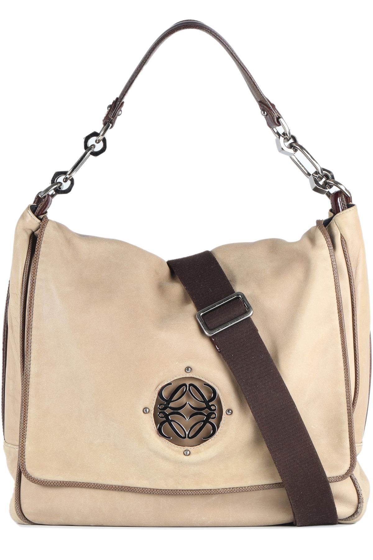 LOEWE BEIGE MAIA ANAGRAM LEATHER SHOULDER BAG